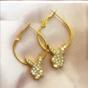 Blinged out gold playboy hoops
